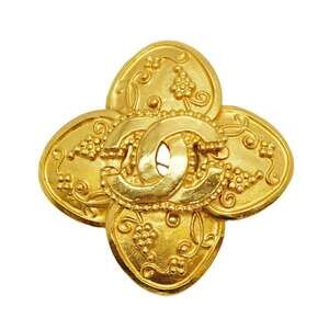 Chanel Brooch with Coco Mark and Flower Motif, GP Plated, Gold, for Women
